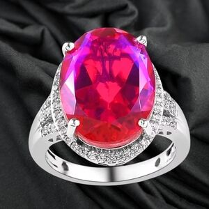 NWT VOLCANIC QUARTZ & WHITE ZIRCON RING IN PLATINUM OVER STERLING SILVER SZ 7.0